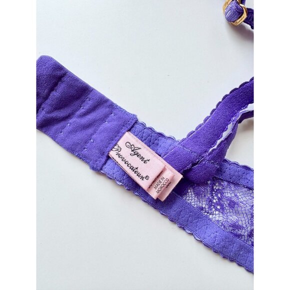 AGENT PROVOCATEUR Rei Electric Purple Lace Coral Bow Balconette Bra, Size 36E - Picture 13 of 16